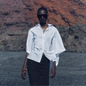 NWOT ZARA ZW COLLECTION Poplin Oversized White Button Down Shirt